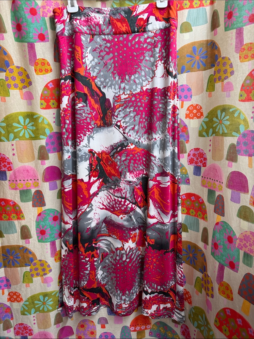 BCBGMaxAzria Fuchsia Pink and Gray Floral Maxi Skirt. Large